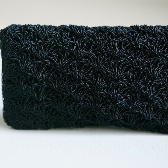 Black Crochet Look Beaded Japan Made Chic Bag - Picture 6 of 8